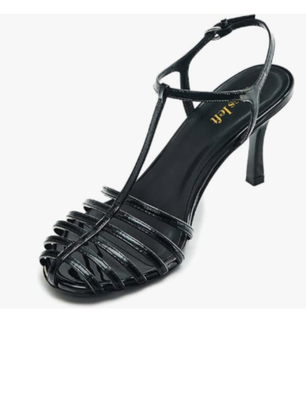miss left Black Strappy High Heel Sandals Caged Toe Ankle T-Strap Stiletto Shoes